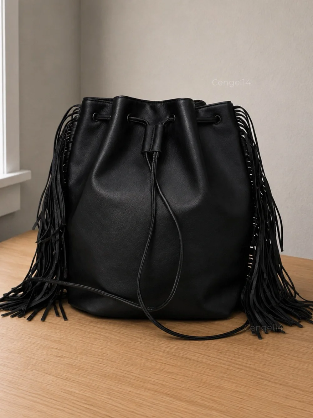 Victoria’s Secret Fringe Bucket Backpack Black Runway Bag Coin Purse - Picture 3 of 4